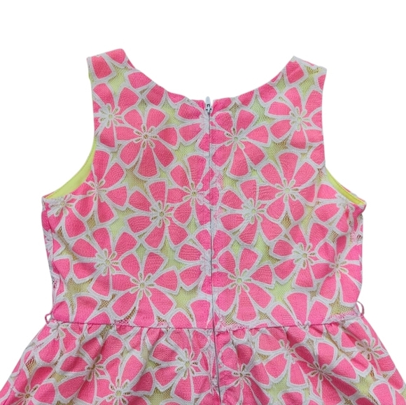 Justice Girls Dress Line-A Scoop Neck Sleeveless Pink Neon-Yellow Lining Size 10 - Picture 6 of 10